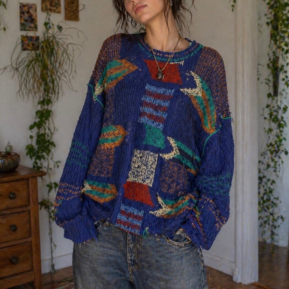 Vintage La Squadra Fish Sweater Italy Abstract Grunge Distressed